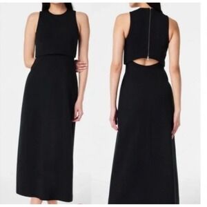 Spanx Ponte Black Overlay‎ Fitted Midi Cutout Back Career Dress Size XL NEW